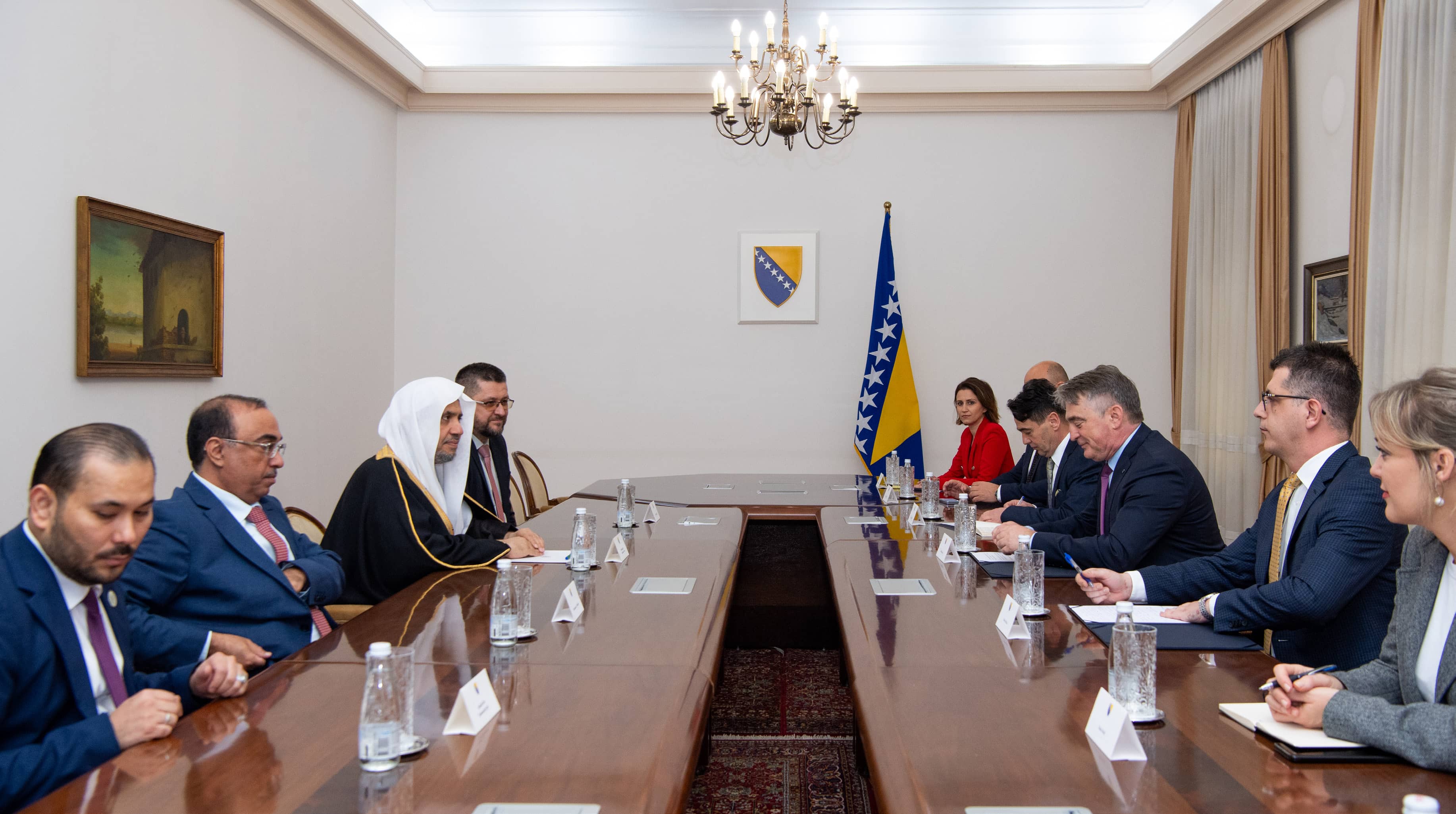 His Excellency, Sheikh Dr. Mohammed bin Abdulkarim Al-Issa, during a meeting with His Excellency the President of Bosnia and Herzegovina Mr. Željko Komšić