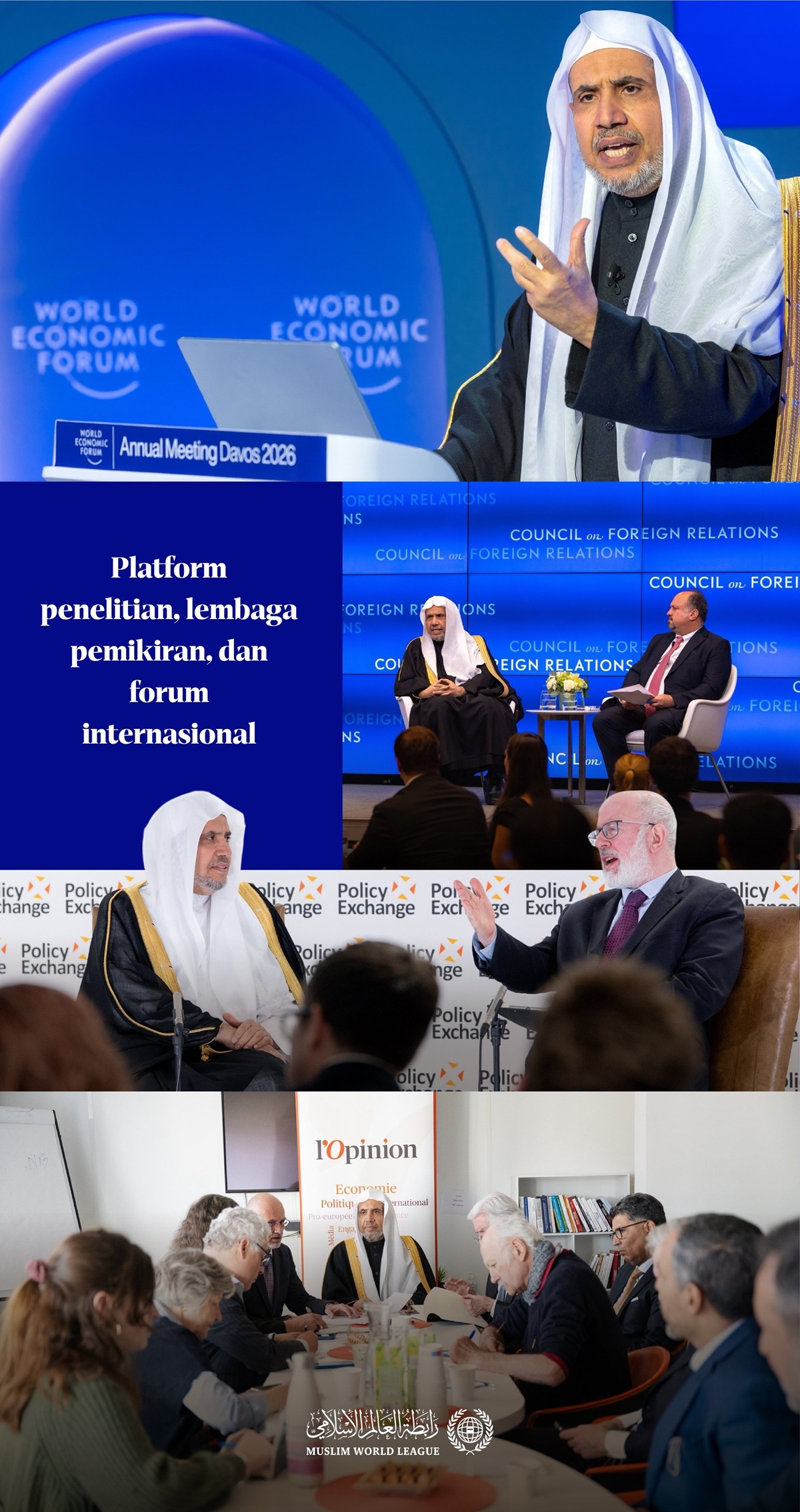 Liga Muslim Dunia terus memperkuat kehadirannya yang aktif di berbagai pusat penelitian, lembaga pemikiran, dan forum internasional, melalui narasi Islam yang mencerminkan