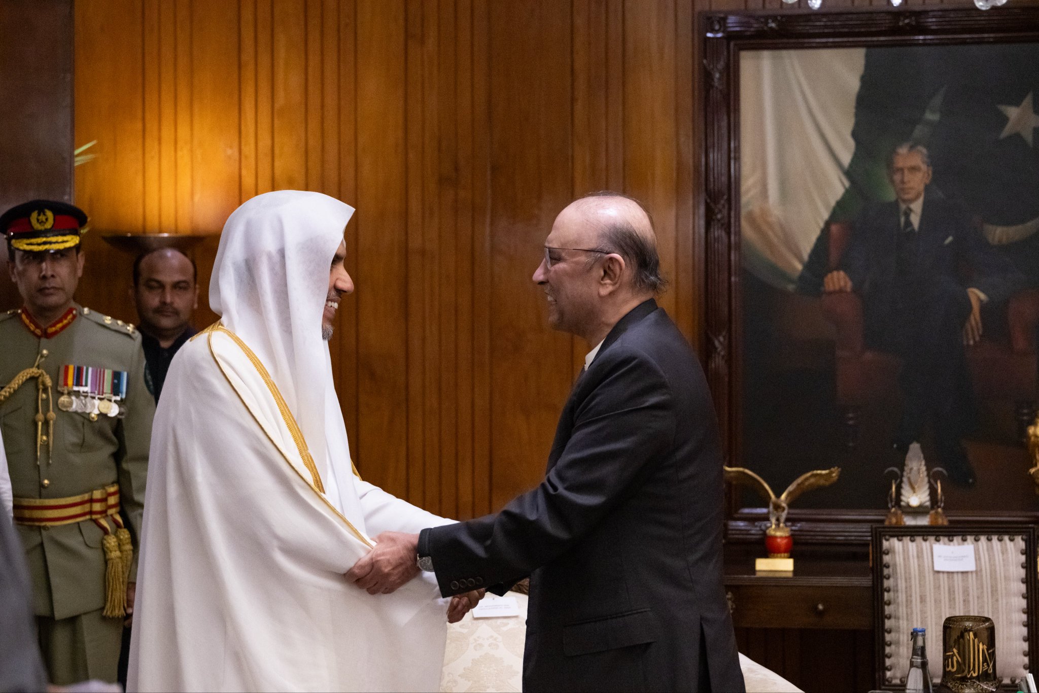 H.E. Mr. Asif Ali Zardari, the President of the Islamic Republic of Pakistan, received H.E. Sheikh Dr. Mohammed Al-Issa, Secretary-General of (MWL) and Chairman of the OMS, at the Presidential Palace in Islamabad, capital of Pakistan.
