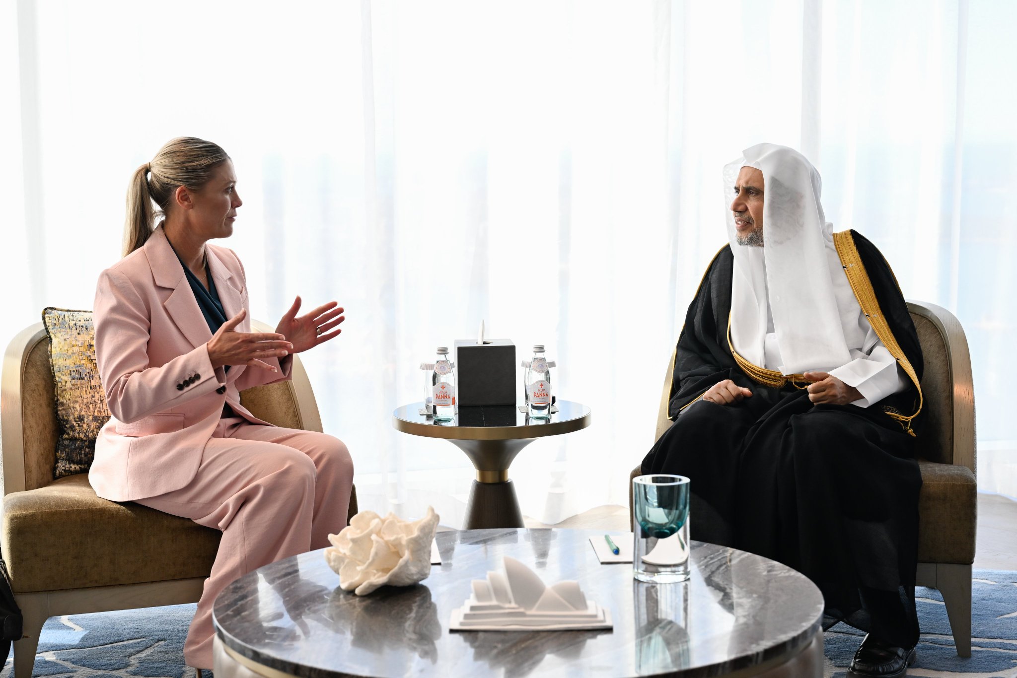 H.E. Sheikh Dr. Mohammed Al-Issa, Secretary-General of the Muslim World League, received Ms. Krissy Barrett, Commissioner of the Australian Federal Police