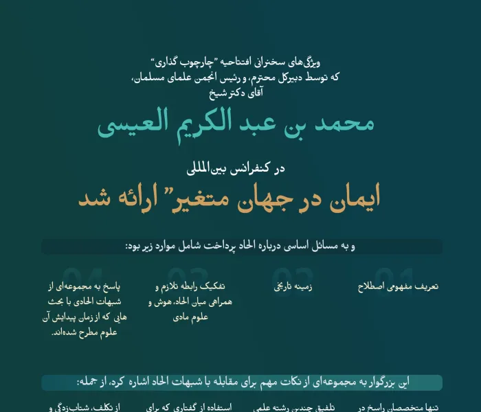 چارچوب‌گذاری بحث شرعی و علمی: نکات برجسته‌ای از سخنرانی «چارچوب‌گذاری شده» توسط دبیرکل محترم، آقای دکتر شیخ محمد العيسى ، در مراسم افتتاحیه کنفرانس بین‌المللی: «ایمان در جهان متغیر»: