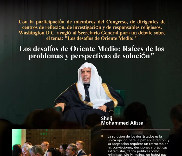 "La paz en la región no puede lograrse sin Palestina."   Desde Washington, D.C., en presencia de altos funcionarios, entre los que se encuentran miembros del Congreso, dirigentes de centros de reflexión y responsables religiosos. 