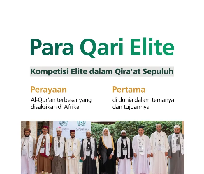 Kenali "Para Qari Elite" dalam Qira'at Sepuluh. Perayaan Al-Qur'an terbesar di benua Afrika, yang diselenggarakan oleh Liga Muslim Dunia dengan partisipasi luas dari para penghafal Al-Qur'an yang memiliki ijazah dalam qira'at sepuluh dari seluruh dunia: