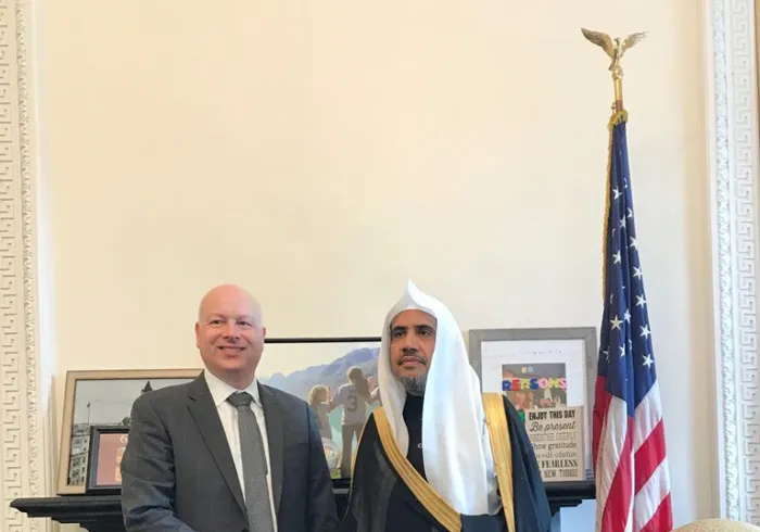 بيان مشترك في البيت الأبيض بين معالي الأمين العام لرابطة العالم الإسلامي الشيخ الدكتور محمد العيسى ومعالي الممثل الخاص للمفاوضات الدولية السيد جيسون غرينبلات