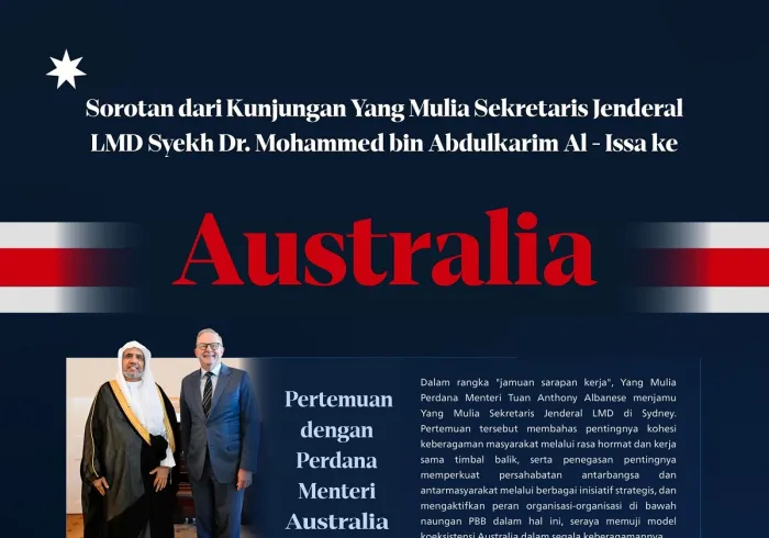 Berikut adalah sorotan dari kunjungan Yang Mulia Sekretaris Jenderal LMD, Ketua Organisasi Ulama Muslim, Syekh Dr. Mohammed Alissa ke Australia: