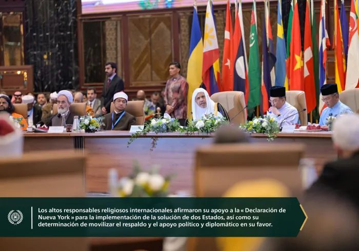 La causa palestina:  La causa central en la conciencia árabe e islámica, así como en la de todos los pueblos del mundo partidarios de la justicia y la paz. La conferencia     internacional para la solución pacífica de la cuestión palestina y la implementación de la solución de dos Estados,