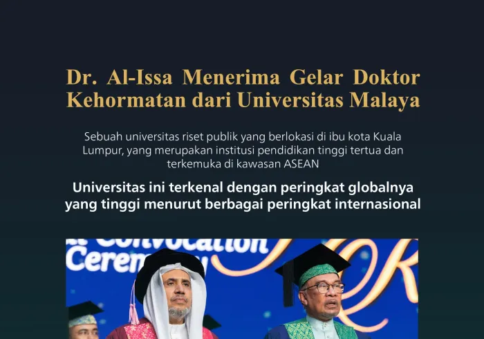 Universitas Negeri Malaya, "universitas paling terkenal dan memiliki peringkat tertinggi di ASEAN", menganugerahkan gelar Doktor Kehormatan dalam Ilmu Politik kepada Yang Mulia Sekretaris Jenderal LMD, Ketua Asosiasi Ulama Muslim, Syekh Dr. Mohammed Alissa
