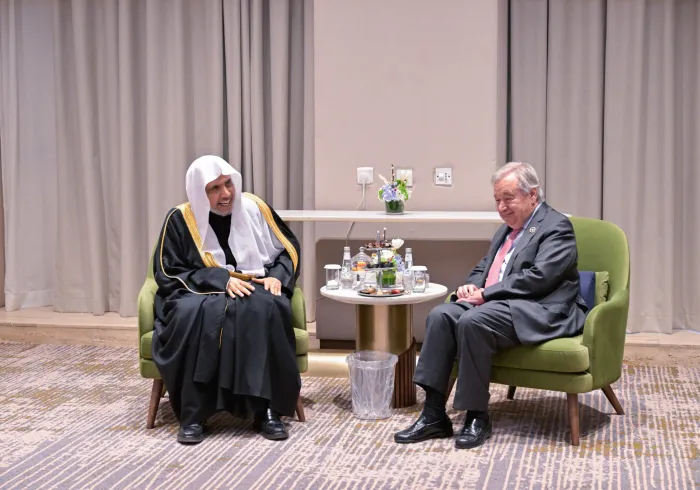 التقى معالي الأمين العام، رئيس هيئة علماء المسلمين، فضيلة الشيخ د.⁧‫ محمد العيسى‬⁩ ⁦‪‬⁩، في الرياض، معاليَ الأمين العام للأمم المتحدة، السيد أنطونيو غوتيريش